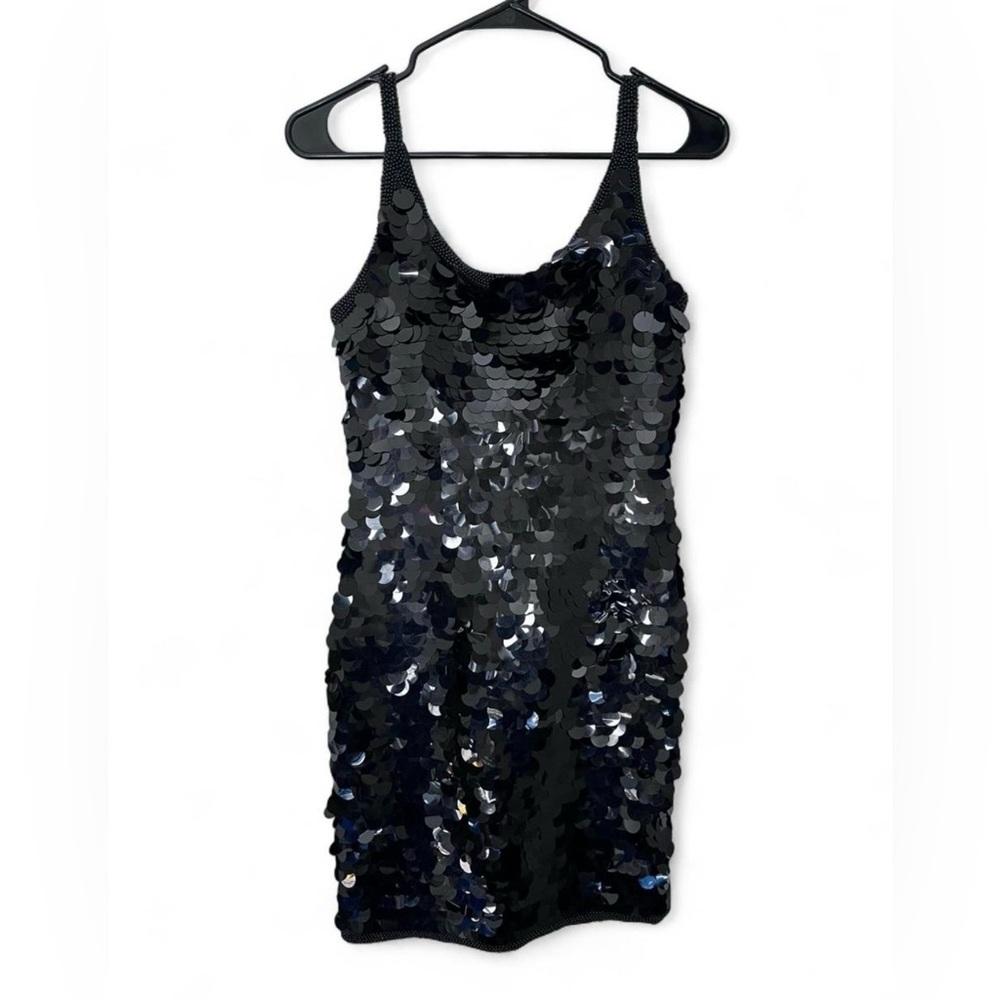 Sho Max Originals Vintage Black Sequin Disc Mini Dress Size Small Party Dress